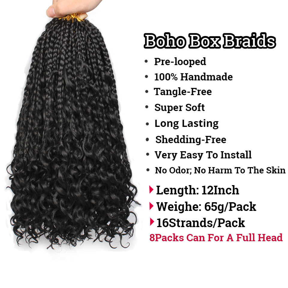Unionbeauty Hair 12"24inch Boho Box Braids Pre-looped Synthetic Crochet Hair Goddess Box Braids Crochet Hair