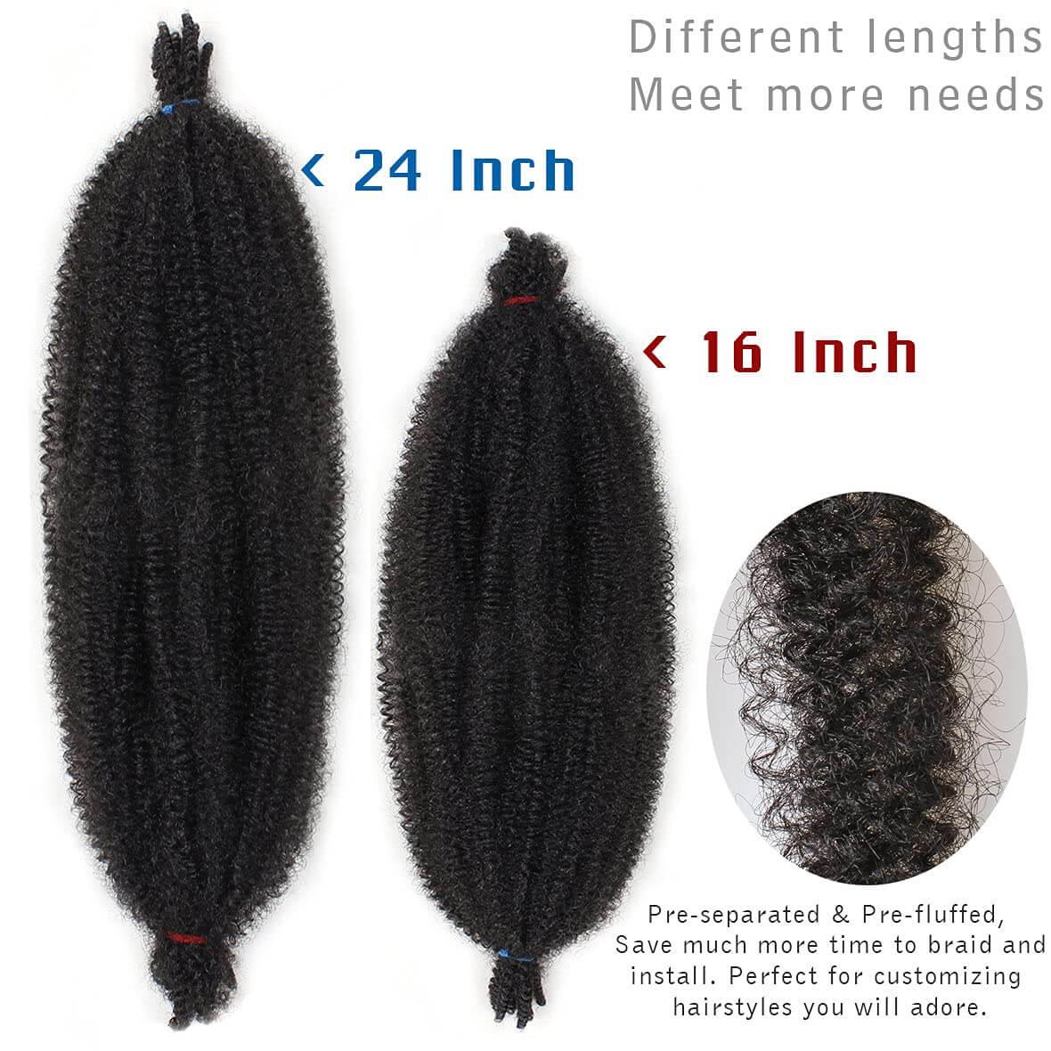 Pre-Separated Springy Afro Twist Hair Spring Twist Hair For Distressed Soft Locs Natural Black Long Marley Twist Braiding Hair Extension