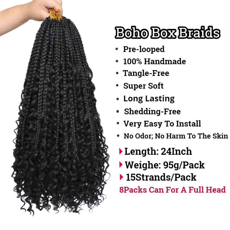 Unionbeauty Hair 12"24inch Boho Box Braids Pre-looped Synthetic Crochet Hair Goddess Box Braids Crochet Hair