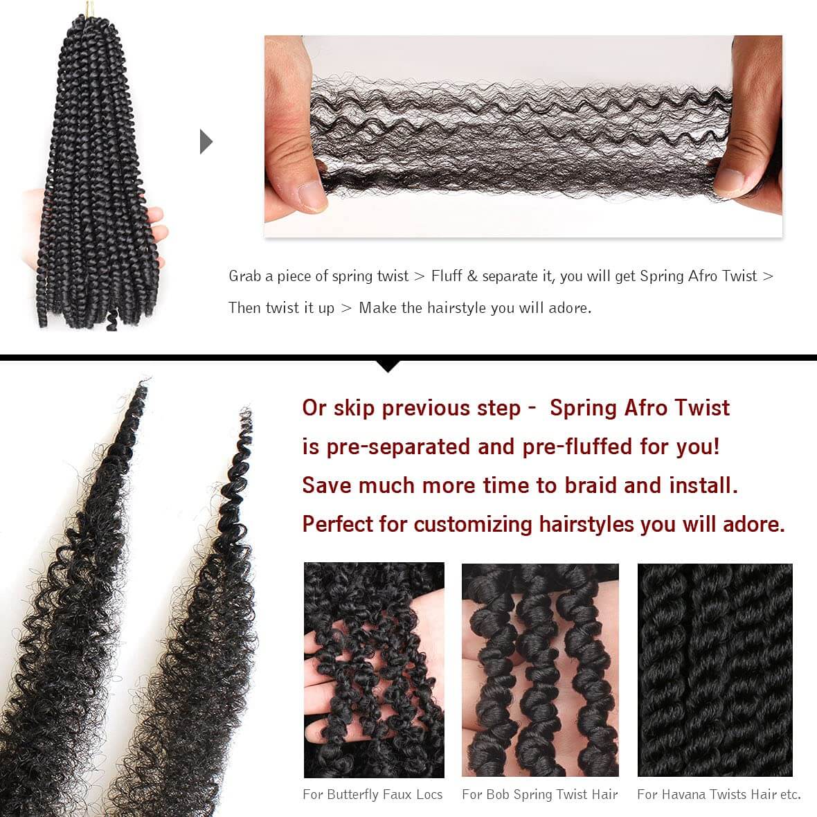 Pre-Separated Springy Afro Twist Hair Spring Twist Hair For Distressed Soft Locs Natural Black Long Marley Twist Braiding Hair Extension