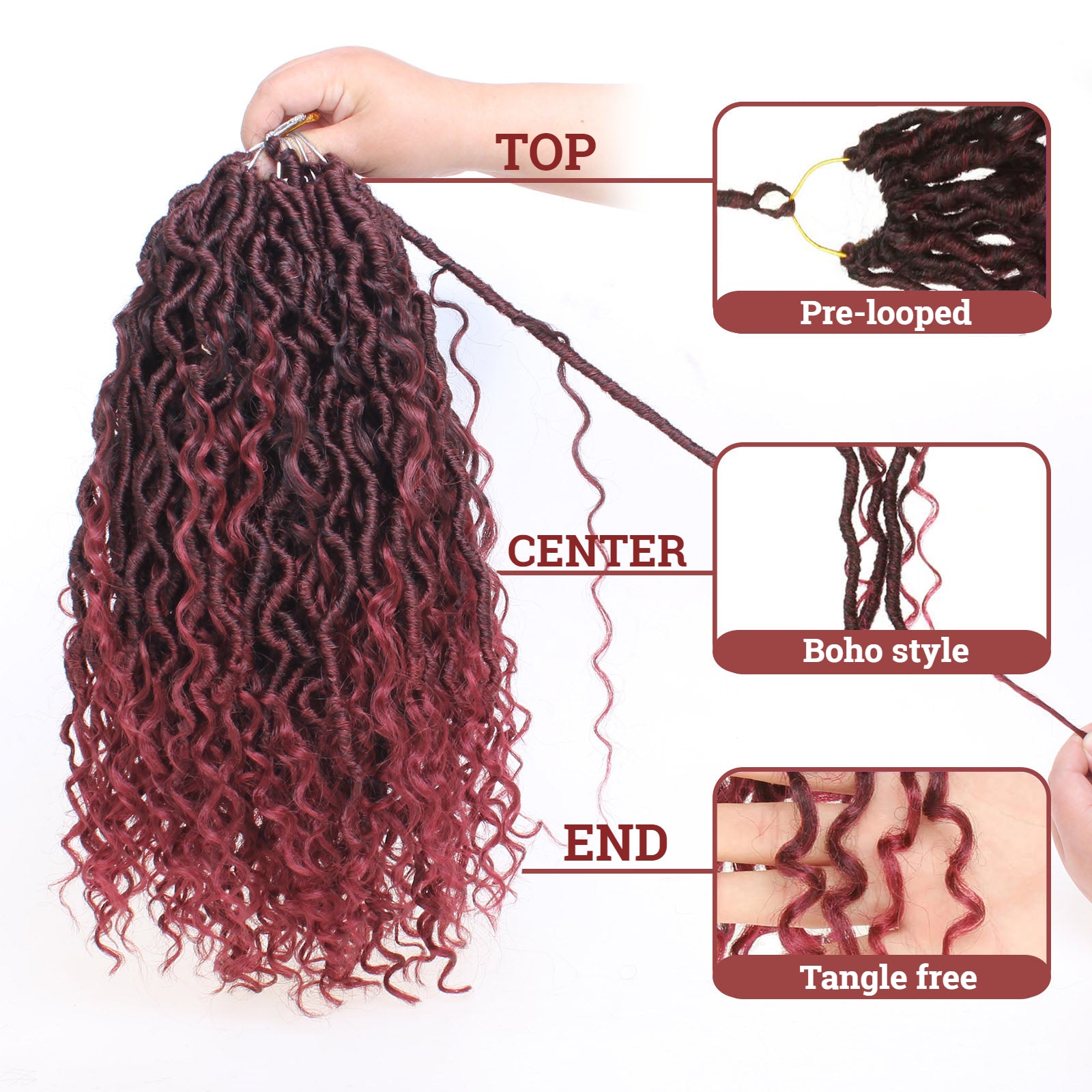Boho Faux Locs Synthetic Crochet Braids Hair Goddess Locs Crochet Hair Pre-looped Soft Locs With Curly Ends Hippie Locs Hair