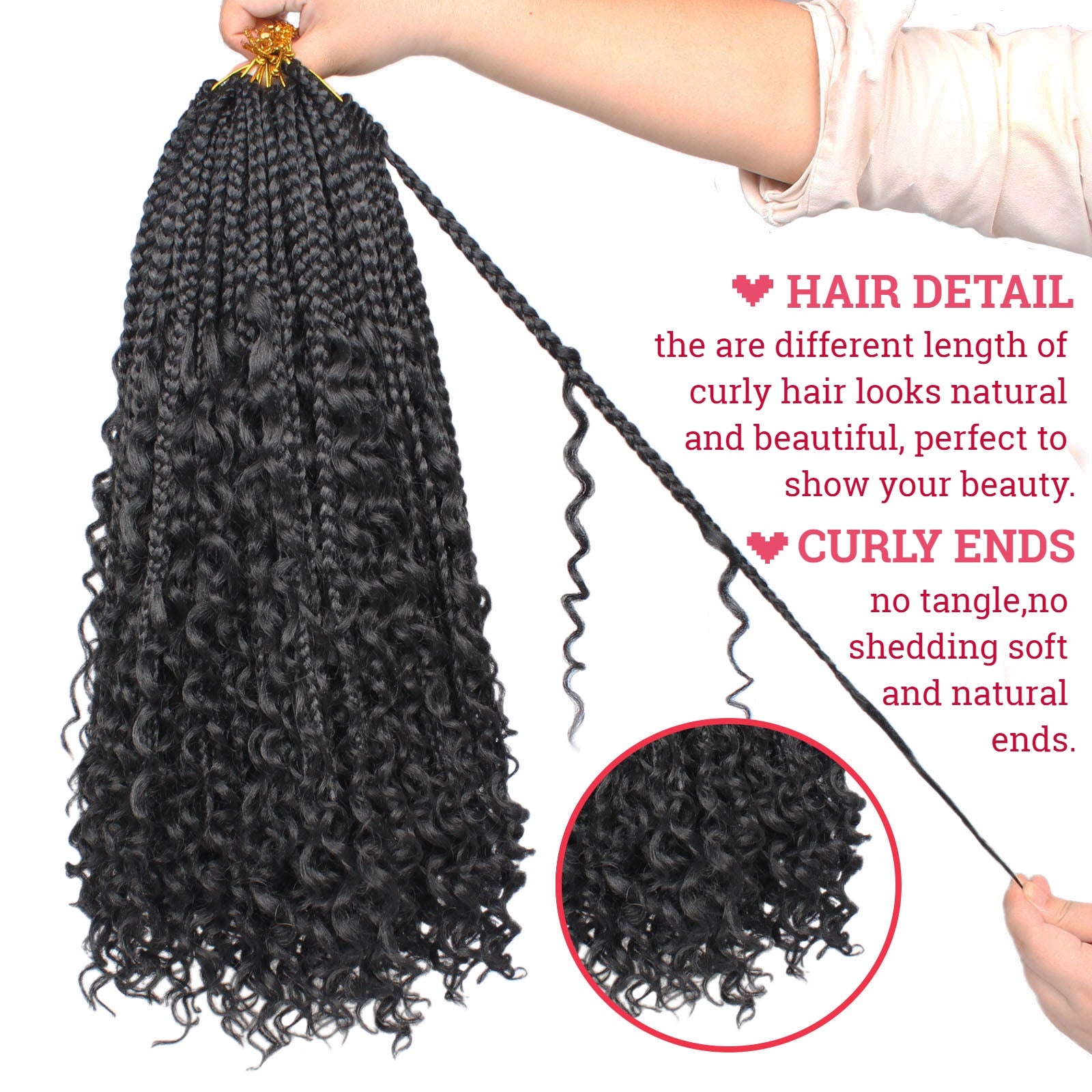 Unionbeauty Hair 12"24inch Boho Box Braids Pre-looped Synthetic Crochet Hair Goddess Box Braids Crochet Hair