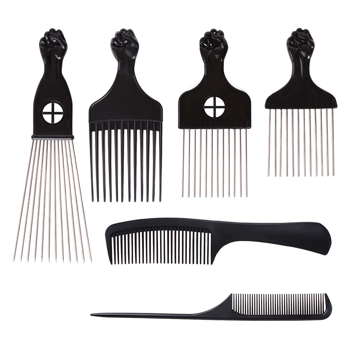 6Pack Mixed Metal Afro Hair Pick Hair Comb for Women and Men for Thick Natural Curly Hair Detangle Wig Anti Static Styling Comb Pick