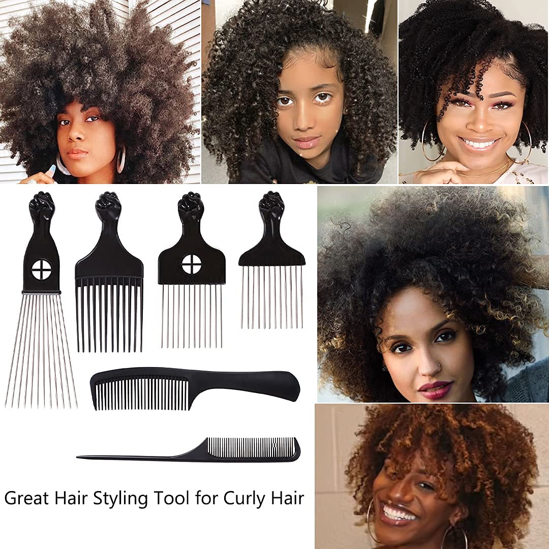 6Pack Mixed Metal Afro Hair Pick Hair Comb for Women and Men for Thick Natural Curly Hair Detangle Wig Anti Static Styling Comb Pick