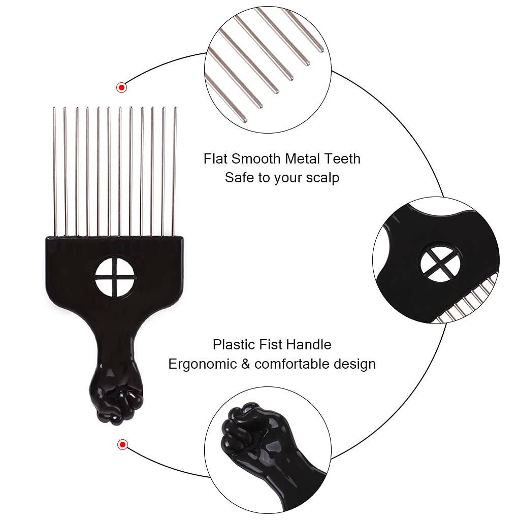 6Pack Mixed Metal Afro Hair Pick Hair Comb for Women and Men for Thick Natural Curly Hair Detangle Wig Anti Static Styling Comb Pick