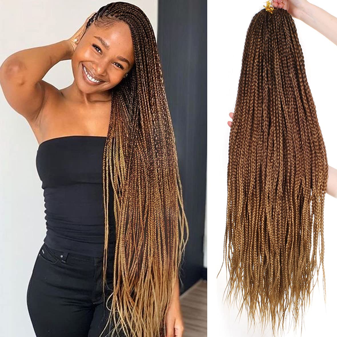 30inch Ombre Box Braids Crochet Hair Pre-looped Synthetic Braids Hair Extensions Crochet Braids Hair