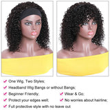 UNIONBEAUTY 14inch Curly Wave Human Wigs Bangs Headband Wig Malaysian Human Hair Wigs