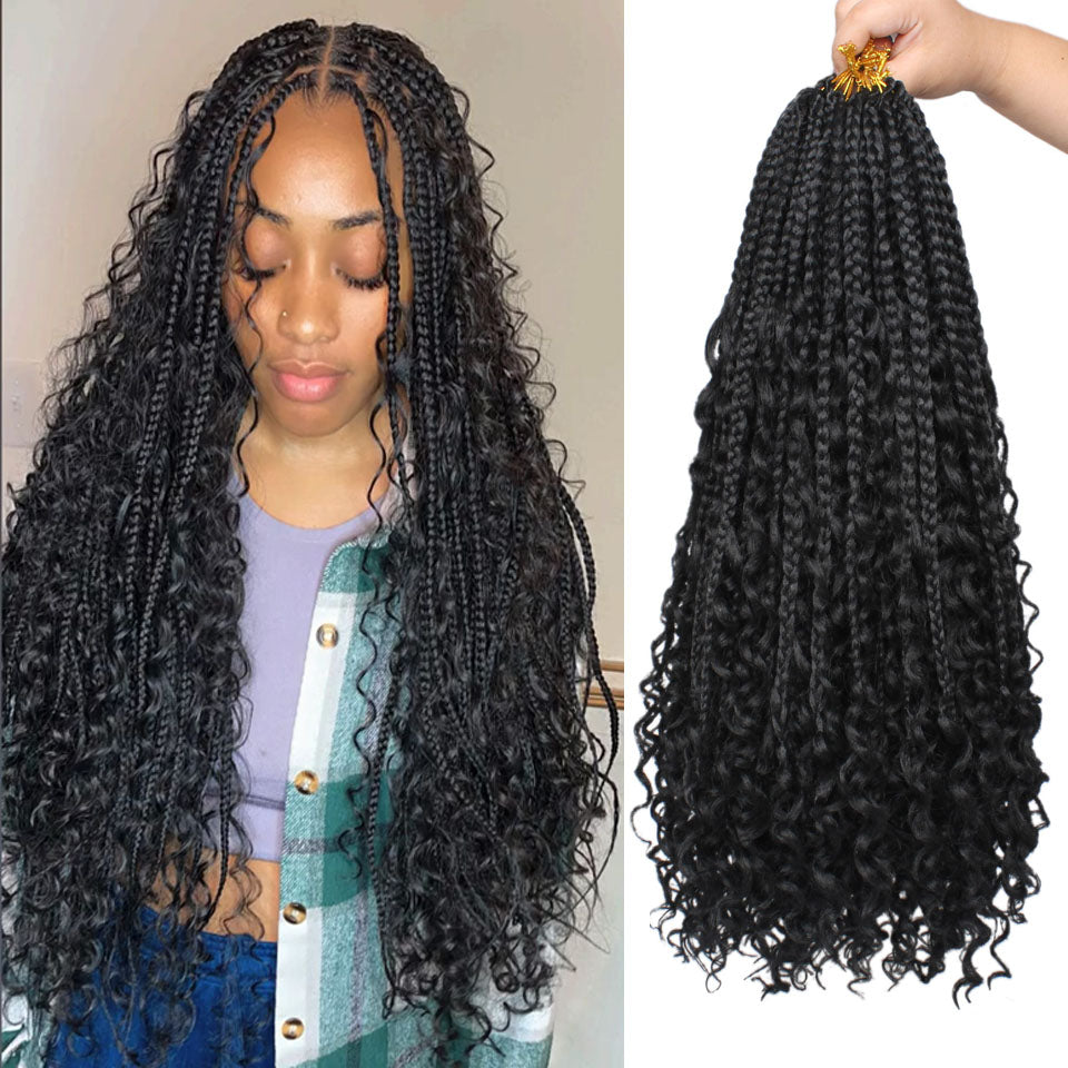  Long Box Braids Crochet Hair Pre Looped Crochet Hair For Black  Women Curly End Goddess Box Braids Distressed Loc Crochet Hair Full Head  Jungle Braiding Hair Extensions 24 Inches 8
