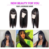Straight Human Hair Wigs With Bangs Machine Made Human Hair Wigs For Women