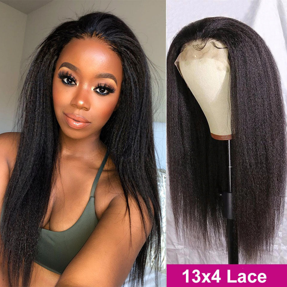 UNIONBEAUTY Kinky Straight Wig 13×4 Lace Closure Human Hair Wigs With Baby  Hair Preplucked T Part Lace Closure Wig - 13×6×1 / 14inch