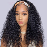 180% Density Deep Wave Curly Headband Human Wigs Glueless Curly Human Hair Wig With Headband For Black Women