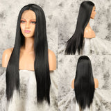 Long Straight Lace Front Wig Natural Black Synthetic Wig Heat Resistant Daily Wig