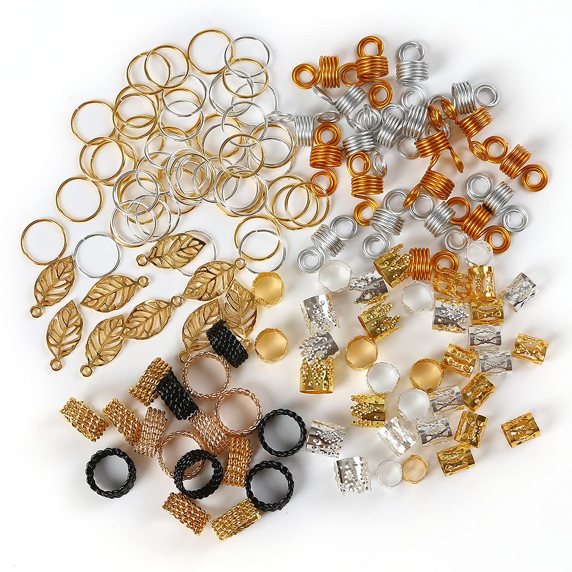 80 Pieces Hair Beads For Braids - Gold & Silver Aluminum Rings & Charm Pendants For Dreadlocks & Twist Hair