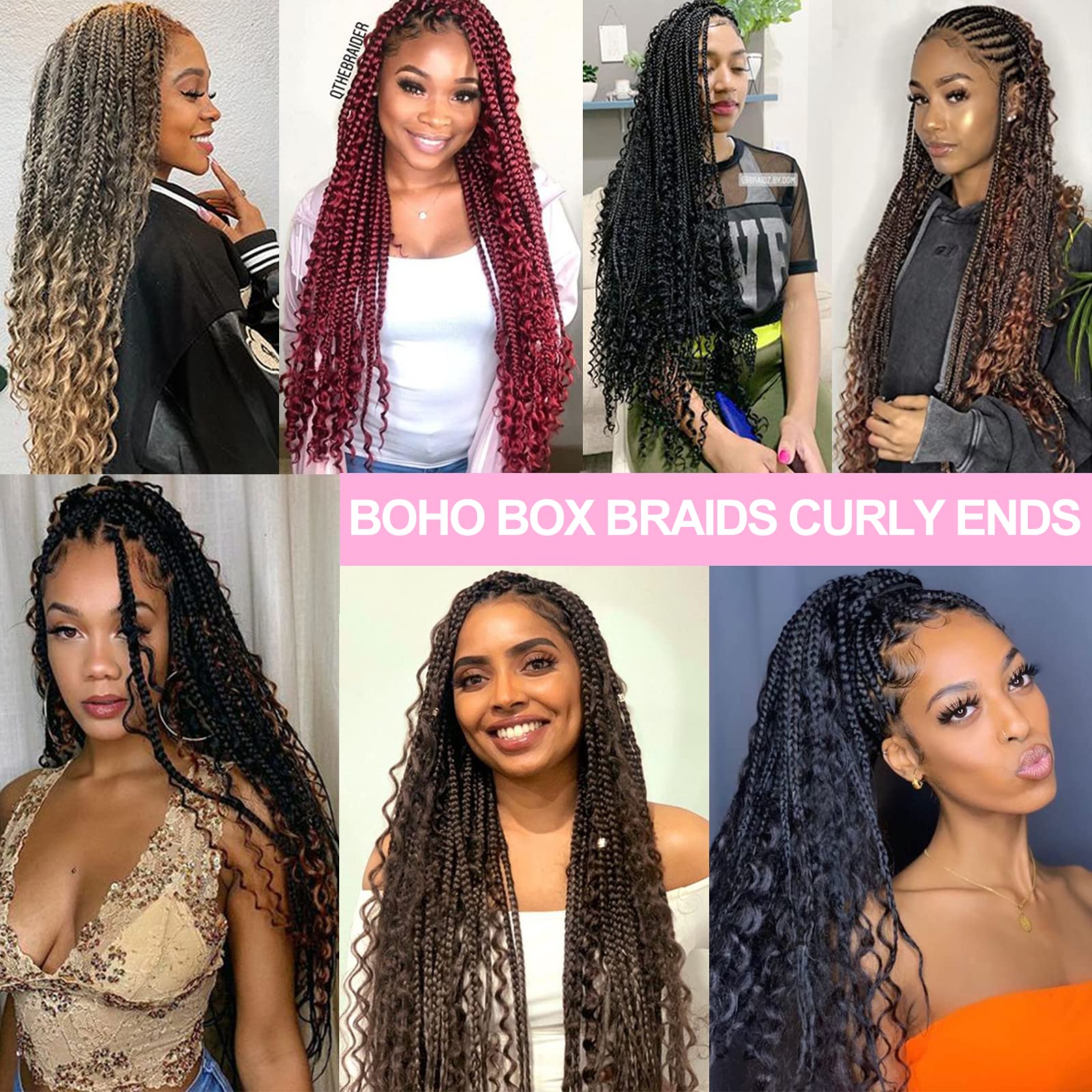 14Inch Boho Box Braids Crochet Hair Curly Ends Bohemian Goddess Box Braids  Hair Pre-looped Braiding Hiar