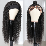 180% Density Deep Wave Curly Headband Human Wigs Glueless Curly Human Hair Wig With Headband For Black Women