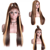 UNIONBEAUTY 13×4 Front Human Hair Wig HD Transparent 4/27 Pre Plucked Brazilian Virgin Straight Wig Brown To for Women With Baby Hair