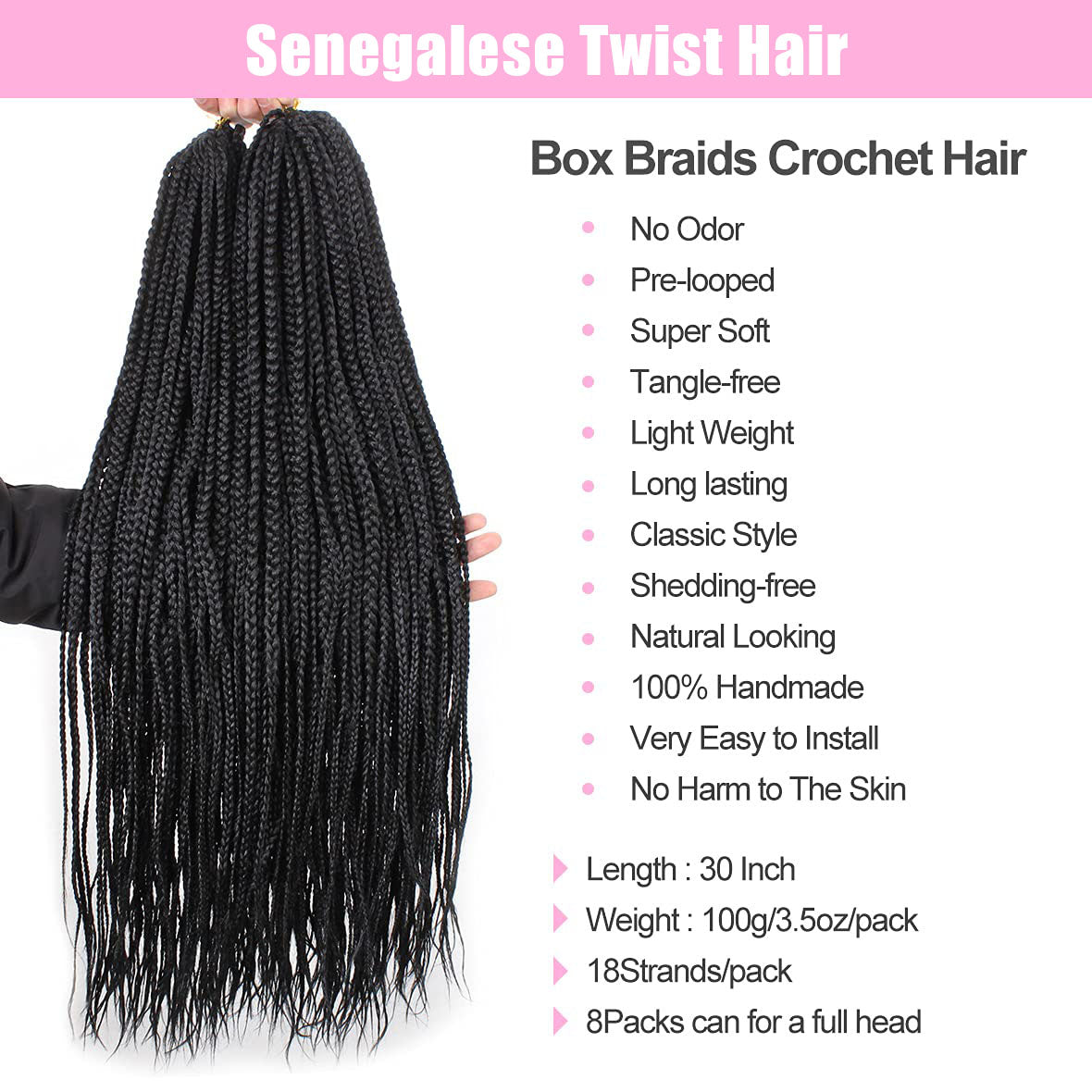 Ombre Box Braid Crochet Hair 24 Inch 6 Packs Medium Size Synthetic  Pre-looped 3 Tone Crochet Braids Hair Extensions for Black Women