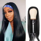 24Inch Straight Headband Wig Glueless Synthetic Hair for Women Headband Wig Black
