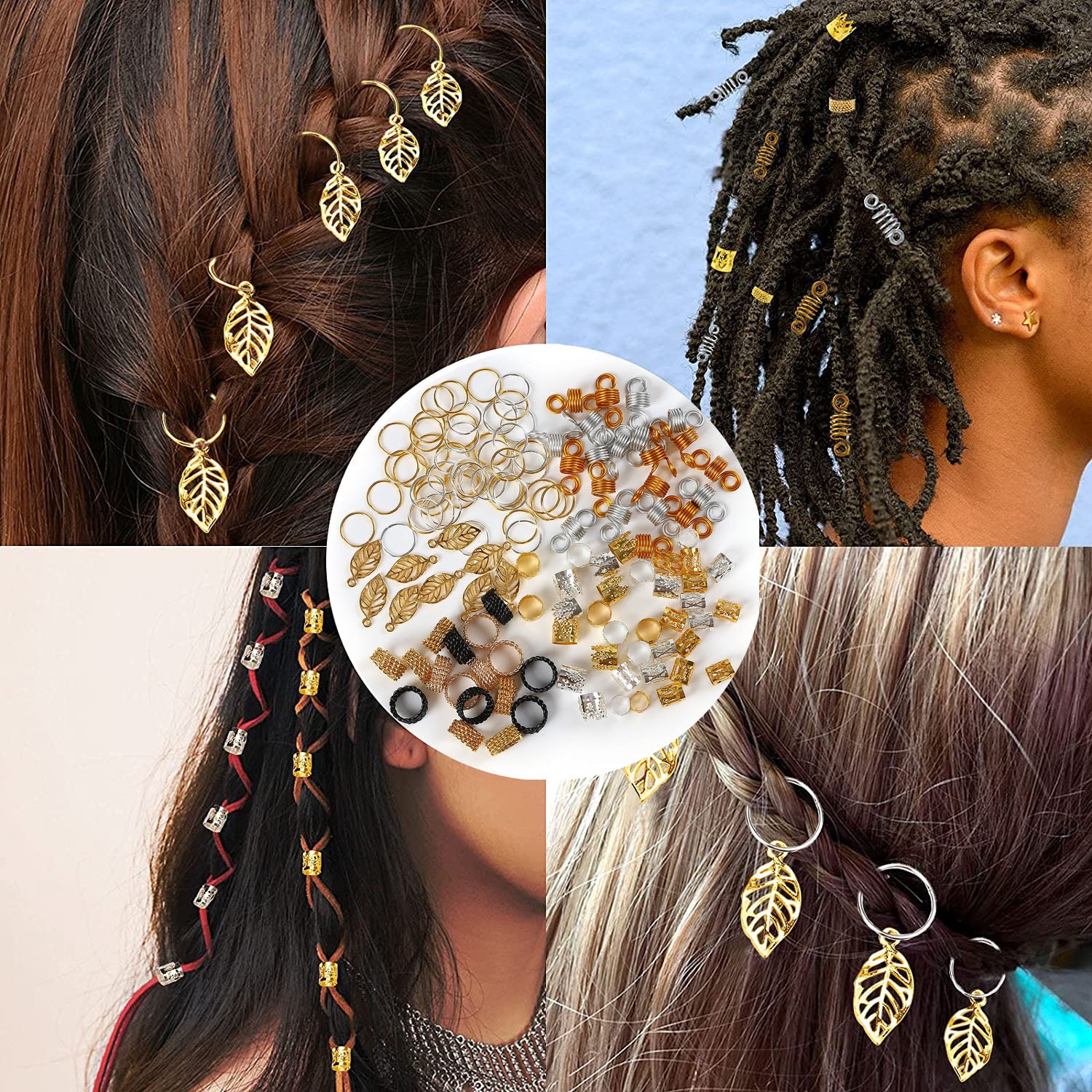 Hair Rings - decorate hair rings & hair beads in multiple colors - for set  hair, braids or dreadlocks - 100 pcs