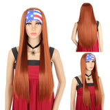 24Inch Straight Headband Wig Glueless Synthetic Hair for Women Headband Wig Black