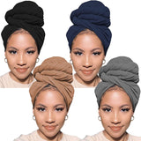Long Soft Head Scarfs Stretch Head Wraps Solid Color Turban Headbands For Black Women