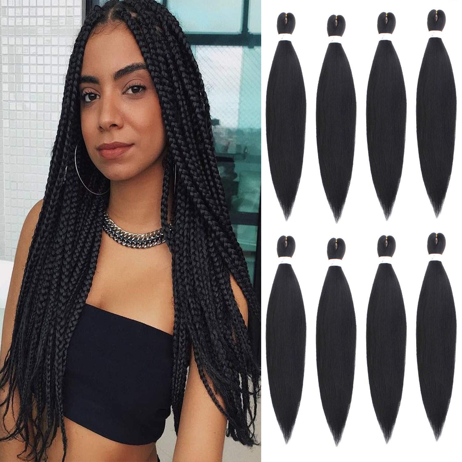 3 Packs Braiding Hair Pre Stretched, 32 inch Colored Braiding Hair Pre Stretched Long Braiding Hair Extensions, Human Hair Extensions, Soft Yaki