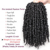12Inch Pre-twisted Passion Twist Crochet Hair Bohemian Synthetic Braiding Hair Extensions