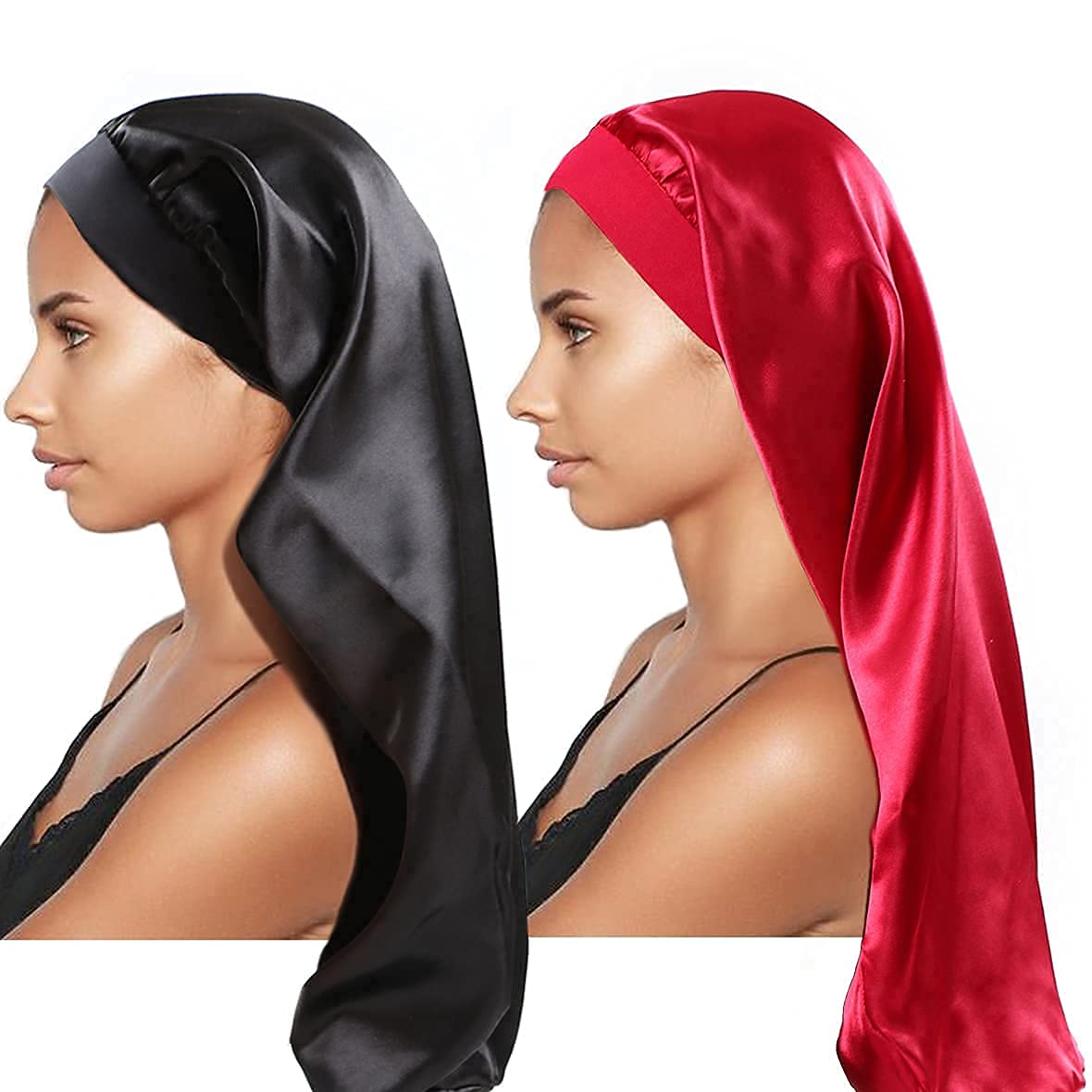 Pack Large Satin Sleep Cap for Black Women Soft Elastic Hair Braid Bonnet for Sleeping