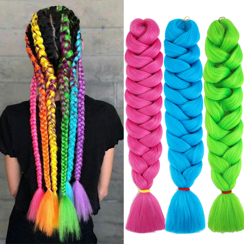 A Rainbow Gradient Color Hair Pre-Stretched Crocheted Hair Filament 26 Inches, Size: One size, Pink